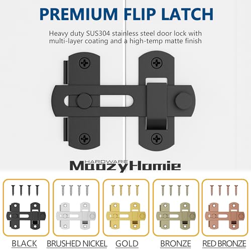 4 Inch Flip Latch Gate Latches, 180 Degree Flip Barn Door Lock Latch, Heavy Duty SUS304 Stainless Steel Flip Sliding Latch, Bolt Buckle Lock for Barn Wood Fence Sliding Doors, Black, 1 Pack - color: Matte Black