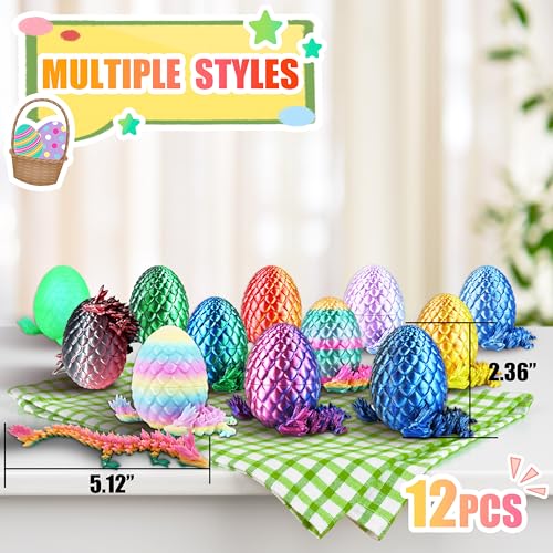 Impossmaker 12PCS 3D Printed Dragon Eggs with Dragon Inside, Cool Stuff Fun Gifts, Mini Dragons Eggs Set Articulated Crystal Fidget Toy for Adults Teens Boy Gifts Easter Basket Stuffers - style: 12P-S4