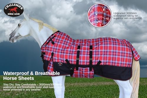 Challenger 1200D Turnout Waterproof Rain Horse Sheet Light Winter Blanket 374B - color: Red Plaid, size: 84 inches
