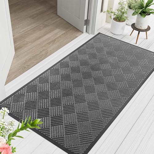 Front Door Mat Outside Entrance, Dirt Trapper Doormat 60" x 48" | Absorbent Indoor Outdoor Welcome Mat for Entryway, All Weather Commercial Floor Mat for High Traffic Area, Diamond Grey - color: Grey Diamond, size: 4' x 5' (Rectangular)