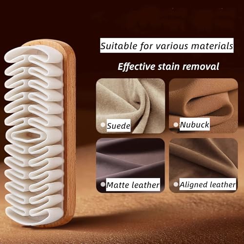 Suede Shoe Brush and Eraser, 2PCS Soft Rubber Bristle Shoe Brush, Suede Shoes Cleaner with Wooden Handle, Stain Eraser Suede Cleaning Brush for Shoes, Bags, Jacket, Purse, Sofa