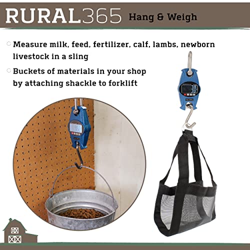 Rural365 Crane Scale Digital Industrial Heavy Duty Hanging Scale, Blue Case Weight Scale Hook Lift Farms, Fish, Deer