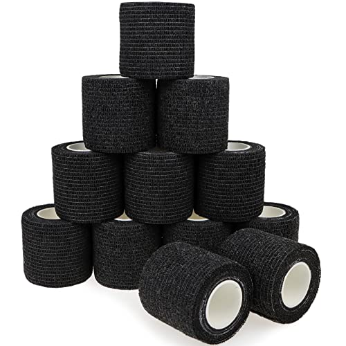 Self Adhesive Bandage Wrap Animal Cohesive Bandage Self Adherent Wrap First Aid Tape for Dogs Cats Horses Birds & Wrist Healing Ankle Sprain (2 Inch Black 12 Rolls) - color: 2 Inch Black 12 Rolls