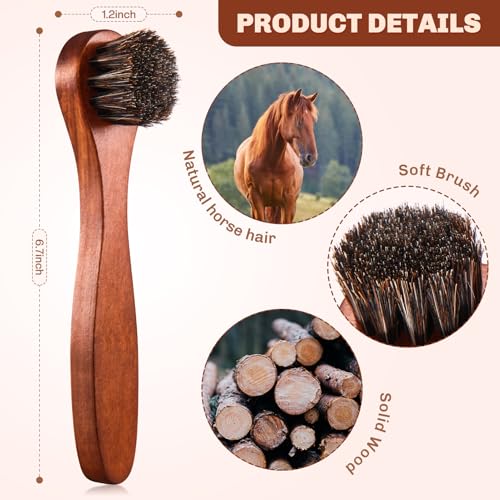 4 Pcs Horsehair Shine Shoes Brush Kit Polish Dauber Applicators Cleaning Leather Shoes Boots Care Brushes Suede Cleaner Brush with Microfiber Shoe Cloth(Brown Handle A) - style: Brown Handle A