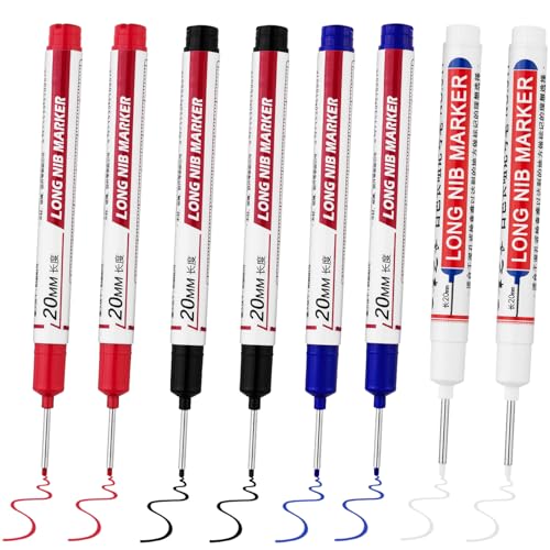 8 PCS Long Head Deep Hole Marker Pens,20mm Long Nib Marker, Longs Nose Markers, Waterproof Construction Markers Marking Tool,Permanent Markers Carpenter Ink marker Pens,Metal marking Pens - color: 8PCS-20MM-Red/White/Blue/Black