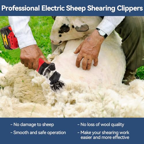 Cordless Electric Professional Sheep Shears,Rechargeable Heavy Duty Animal Grooming Clippers,Electric Shearing Clipper for Sheep,Goat,Cattle&Other Farm Livestock Pet(2*4000mAh Lithium battery)