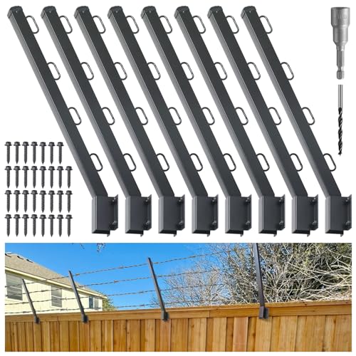 8-Pack Angle 25° Fence Post Extender, 23.5" Fence Barbed Wire Extend Arm，for Outdoor Fences to Increase Height, Protect Privacy and Pets Jumping Off (8, 23.5in-25°Angles - Wood Post) - size: 23.5in-25°Angles - Wood Post