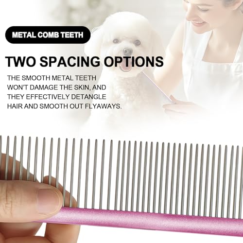 HOP Purple Large Pet Stainless Steel Comb for Dogs&Cats 7.44in/18.9cm | 2-in-1 Fine&Wide Tooth,Dematting Com for Dogs&Cats,Flea Comb,Pet Grooming Tool,Remove Loose Hair Knots Tangles Dirt
