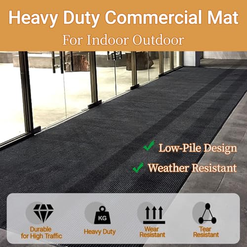 Commercial Rugs 4'x10' Rubber Backed Outdoor Mat Non-Slip Waterproof Large | Heavy Duty Wind Resistant, Industrial Front Door Mat, for High Traffic Entrance, Business Office Garage Hallway Entryway - size: 4' x 10' (Rectangular)