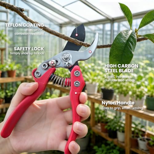 AGRICUT Japanese Pruning Shears, Hand Pruners with Sheath | Gardening Gifts for Men Women - Pruning Shears with Sheath & Holster, Heavy Duty Bypass Garden Clippers with Case - style: Nylon Handle, High Carbon Steel PRO with Sheath
