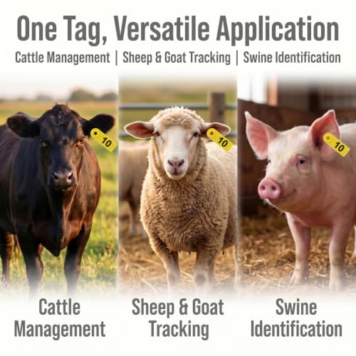 TPU Livestock Ear Tags100pcs 01-50 Number with Livestock Ear Tag Applicator, Yellow & Red Animal ID Tags for Sheep Goat Cattle Pig, Durable Farm Identification Tools (Yellow & Red) - color: Yellow & Red