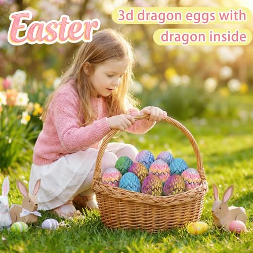 Mini 3D Printed Toys Dragon Eggs, Prefilled Easter Dragon Eggs with Dragon Inside, 3D Printed Fidget Toys for Stress Relief, Easter Basket Stuffers & Surprise Gifts for Boys and Girls (15 Pack) - color: Easter