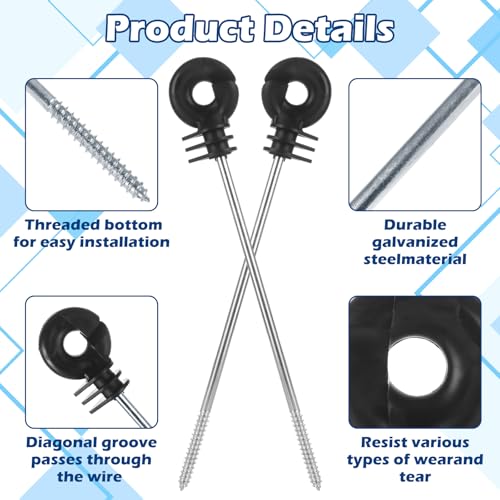 50 Pack Electric Fence Wire Insulator Stand Off Screw in Insulator Black Fence Post Insulator Wooden Post Wire Insulators for Tape Rope Electric Wire Animal Agricultural Garden