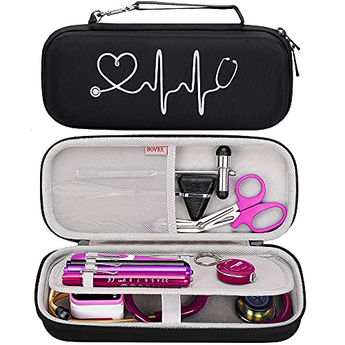 BOVKE Stethoscope Case for 3M Littmann Classic III Monitoring, Lightweight II S.E, Cardiology IV Diagnostic, MDF Acoustica Stethoscopes, Extra Room for Nurse Essentials and Medical Supplies, Black - color: Black