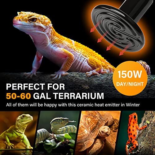 HealSmart Reptile Heat Lamp Bulb Ceramic Heat Emitter 150W No Light Emitting Brooder Coop Heater for Amphibian Pet & Incubating Chicken, Black - size: 150 Watts, style: D-85mm (3.35") *6 Pcs