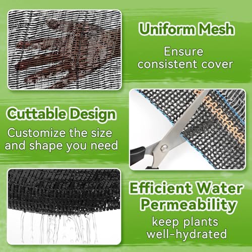 Bigmeta Cuttable Shade Cloth for Garden | 6.5x10FT 50% UV-Resistant Mesh Tarp with Rope, Black Sun Cover Net for Patio Greenhouse Raised Beds Plants - size: 6.5X10FT