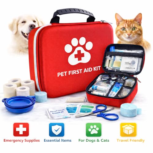 PAWSPLAY Pet First Aid Kit for Dogs & Cats, 101-Piece Emergency Kit with Bandages, Wound Care, Tick Remover, Nail Clipper, Portable Waterproof Travel Kit for Hiking, Camping, Car & Home Safety