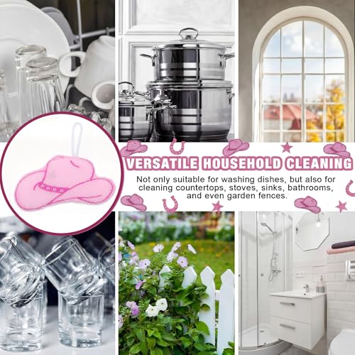 12 Pcs Cowgirl Hat Sponge Dish Scrubber Dual Sided Non Scratch Dish Washing Scrubbers Reusable Household Cleaning Kitchen Tools for Dishwashing Washing Dishes Cookware Tubs Sinks - style: Cowgirl Hat