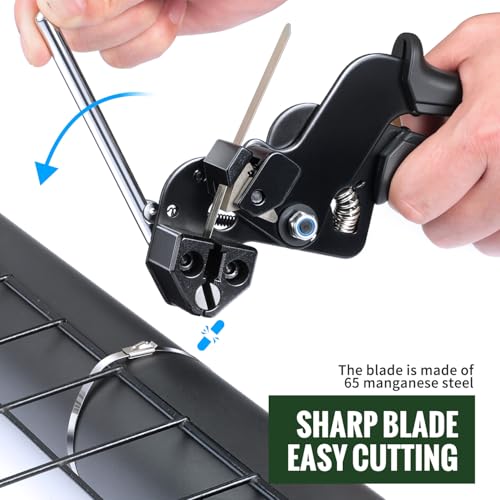 Stainless Steel Zip Tie Gun Kit with Industrial Scissors - Heavy Duty Metal Zip Ties Tensioner & Cutter Tool for Electrical, Used to Repair Outdoor Fences, Pipes, Chain Links, Garden Farm
