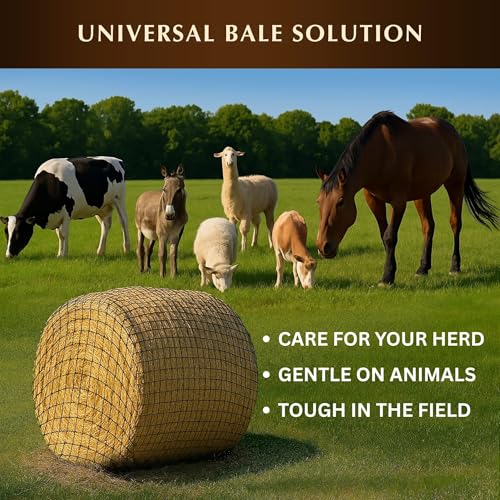 6x6 Ft Round Bale Hay Net for Horses – Knotless Slow Feeder Net with 2” Holes – Fits Up to 6x6 Round Bales or Square Bales – Helps Reduce Hay Waste – Large, Durable Hay Feeder, Year-Round Use - size: Bale Size 6x6 FT