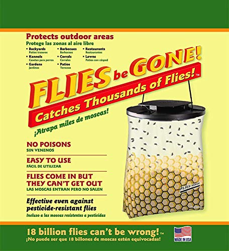 Flies Be Gone Fly Trap – Disposable Outdoor Fly Trap, Protein-Powered Attractant for Farms, Ranches & Patios – Hanging Fly Catcher, Fast Fly Infestation Control for Livestock & Backyards (50-Pack) - size: 50 Traps