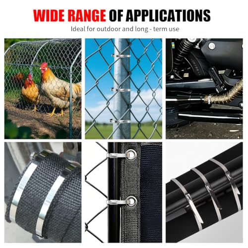 Metal Zip Ties Gun Set-For Fastening And Cutting Tie Special Tool,With 150pcs Stainless Steel Zip Ties Heavy Duty Outdoor，For Chain Link Fence Parts, Wire Fence Rolls,Exhaust Wrap, Poultry Fence