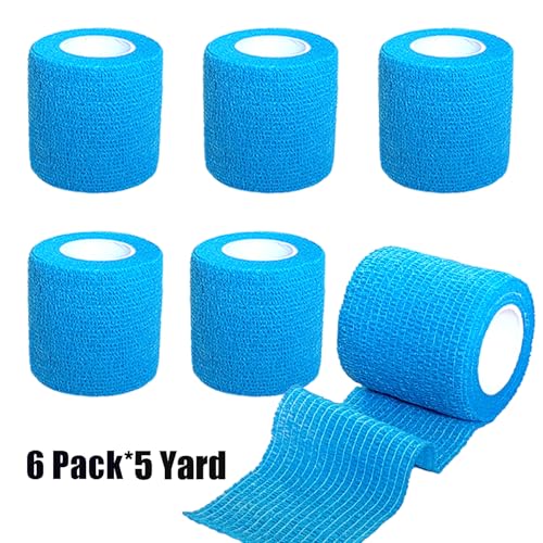 2 Inches Self Adhesive Bandage Wrap Bulk, 6 Pack, Blue | Breathable Self Adhesive Vet Tape for Pets, Stretchy Sports Cohesive Bandage Wrap for Athletic, Wrist and Ankle - color: Blue
