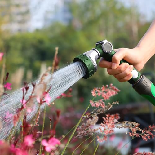 RESTMO Heavy Duty Hose Nozzle, Metal Garden Water Hose Sprayer | 7 Watering Patterns, Thumb Control, On Off Valve, Leak Proof Nozzle Sprayer for Watering Plants, Car & Pet Washing, Green - color: Green