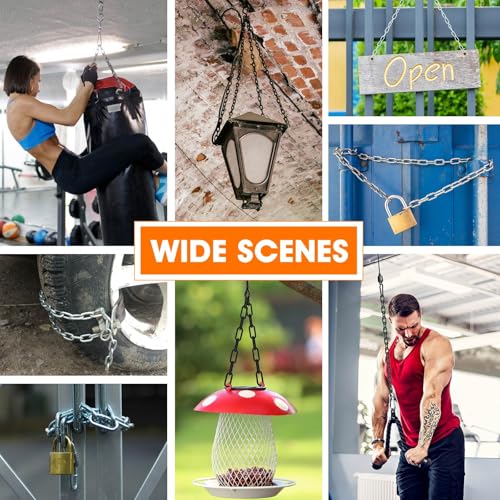 Gate Chain Lock, 23.6 Inch Chain Fence Gate Latch, Silver Dia 5mm-2Pcs | Outdoor Hardware Lock Chain with Carabiner for Yards, Pet Cages, Horse Goat Dog Stall Barn and Fence Gates - color: Silver Dia 5mm-2Pcs