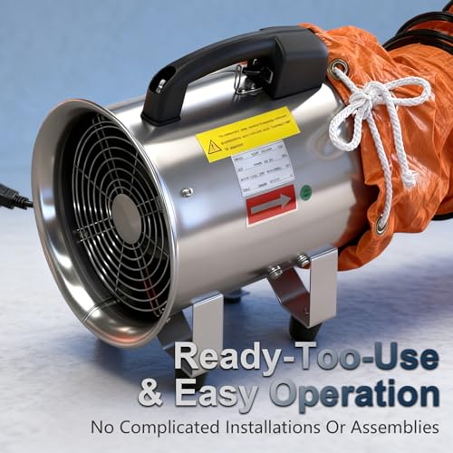 10 Inch Stainless Steel Portable Blower Fan, 1800CFM High Velocity Industrial Exhaust Fan, 16.4ft PVC Duct,Low Noise Ventilation Fan for Workshop Garage Warehouse - size: 10inch
