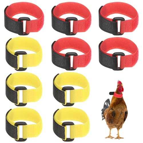 M METERXITY 10-Pack Rooster Collars, 8.07" x 0.79" Adjustable Soft Polyester Anti-Noise Neck Belt for Chickens and Poultry Birds, Noise Control Collar [Red/Yellow] - color: Red/Yellow