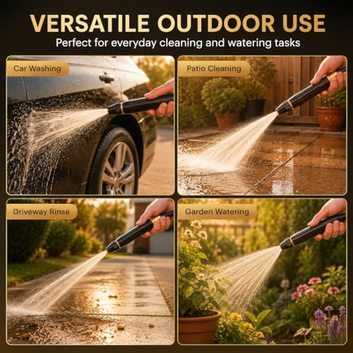 Heavy Duty Adjustable Twist Hose Nozzle, High Pressure Water Hose Nozzle with 2 Standard 3/4" GHT Adapters, Metal Jet Sweeper Spray Nozzle for Garden Hose, Car Wash, Patio and Lawn