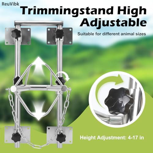 Sturdy Goat Sheep Stand, Livestock Trimming Goat Stand Adjustable Height 304 Stainless Steel Shearing Stand Portable Sheep Head Fixture, for Goat/Sheep Milking, Shearing & Trimming Stands