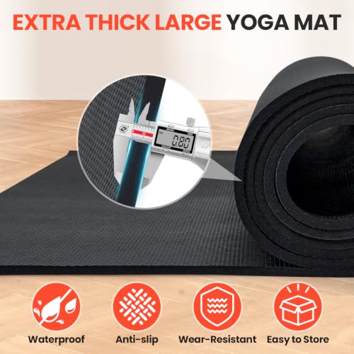 Stepwaver Extra Large Exercise Mat, 6'x4'/ 7'x5'/ 8'x5'/ 9'x5'/10'x5' (6mm) | Non-Slip, Ultra Durable, Shoes-Friendly, High-Density, Thick Workout Mat for Home Gym, Cardio, Jump Rope, MMA, Weights - size: 7'×5'×0.3"