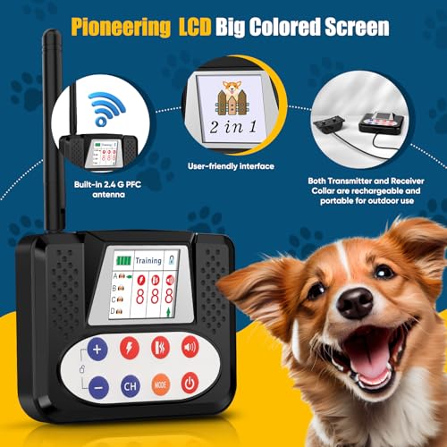 Wireless Dog Fence, Electric Fence System with Big LCD Color Screen, Portable Wireless Pet Fence with Remote Training Collar, Dog Perimeter Collar, Adjustable for Small Medium Big Dogs