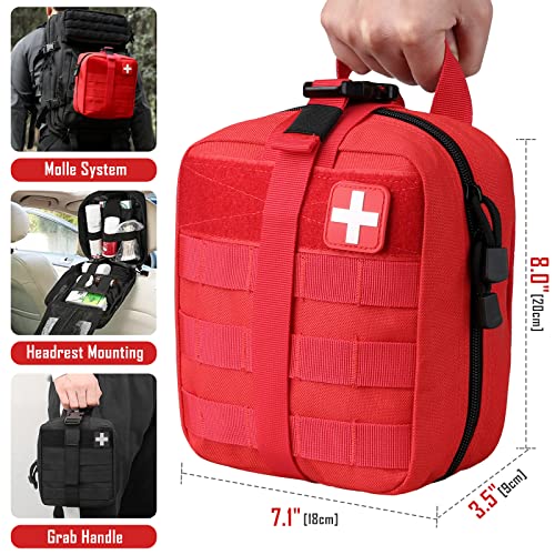 LIVANS 1000D First Aid Bag Empty, Medical Ifak Pouch for Emergency & EMT | Molle Compatible, Rip-Away & Quick-Release Design, Versatile for Tactical, Camping, Hiking and Travel - color: Red(7.1"l X 3.5"w X 8"h)