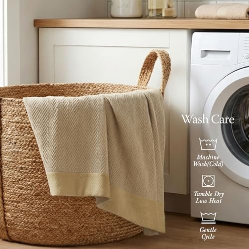Threadmill Luxury Cotton Blankets for Twin Size Bed | All-Season 100% Cotton Twin Blanket for Bed | Herringbone, Soft & Cozy Fall Thermal Blanket, 350GSM, 68x92 inches | Beige | All-Season Thermal Throw Blanket, Soft & Breathable, Cozy Moisture-Wicking, O