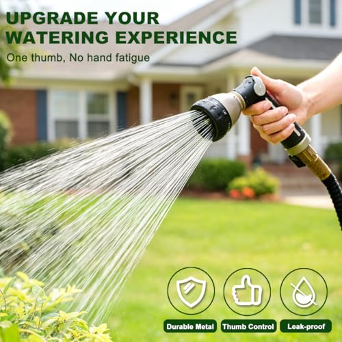 FANHAO Metal Thumb Control Garden Hose Nozzle Heavy Duty, 8 Spray Patterns | Rustproof Zinc Alloy, Non-Slip Ergonomic Grip, Leakproof High Pressure Water Nozzle Sprayer for Garden, Patio, Car & Pet - color: Black
