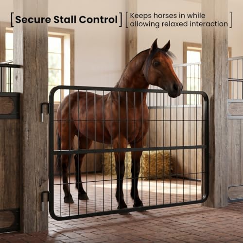Robust Steel 48" W x 24" H Stall Guards for Horses, Two-Way Opening Grid Horse Stall Gate, Matte Black Powder Coated Stable Door for Daily Barn Use, Easy Setup - size: 1