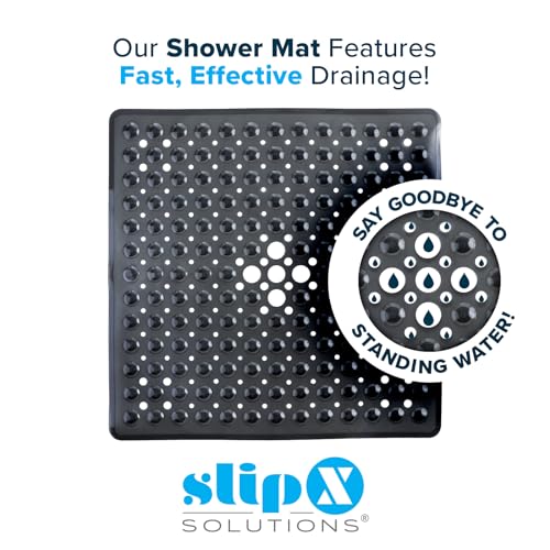 SlipX Solutions 21" Square Non Slip Shower Stall & Bathtub Mat, Black | Anti Slip Essential Shower Mat For Bathers Of All Ages, 25% Stronger Suction Cups, Soft Underfoot, Machine Washable - color: Black