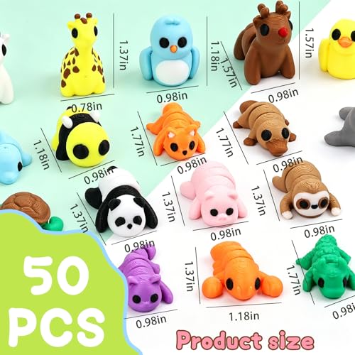 50 pcs 3D Printed Animal Figurines, Mini Articulated Animal Figurines Toys, Party Favors, Pocket Fidget Toys, Goodie Bag Stuffers, Exchange Gifts, Desk Pets, Classroom Rewards for Kids, Birthday Gifts - style: Animal 50