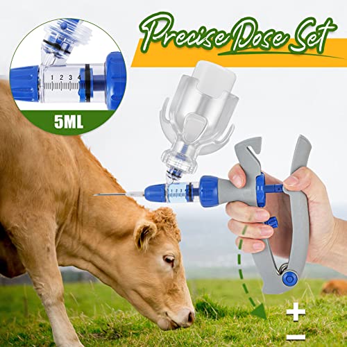NEWTRY 5ml Livestock Syringe Adjustable Continuous Syringe with 10 Needles | Semi Automatic Syringe Adjustable Poultry Gun Stainless Steel with 10 Needles for Horse Sheep Cattle