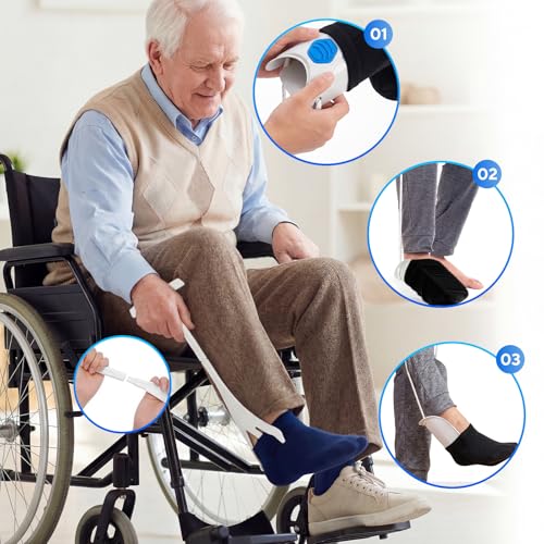 Sock Aids for Putting on Socks, Sock Helper for Seniors | Sock Remover for Elderly, Wide Sock Aid with Adjustable Cords, non-slip design, Sock Aid Kit, Suitable for various socks - color: Light Gray