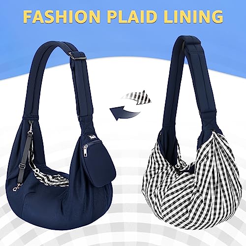 SlowTon Dog Carrier Sling - Thick Padded Shoulder Strap Adjustable, DBL, S | Dog Carriers for Small Dogs, Puppy Carrier Purse for Pet Cat with Front Zipper Pocket Safety Belt Machine Washable - color: F-Navy Knitted Fabric