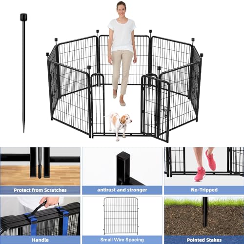 ADAVIN Metal Garden Fence with Gate, 36 in(H) 8 Panels Heavy Duty Iron Animal Barrier Fence, Indoor or Outdoor Dog Playpen, Camping Fence, No Dig Garden Border Fencing for Yard. Total 17.7 FT(L) - size: 8panels-36in(H)×17.7ft(L)