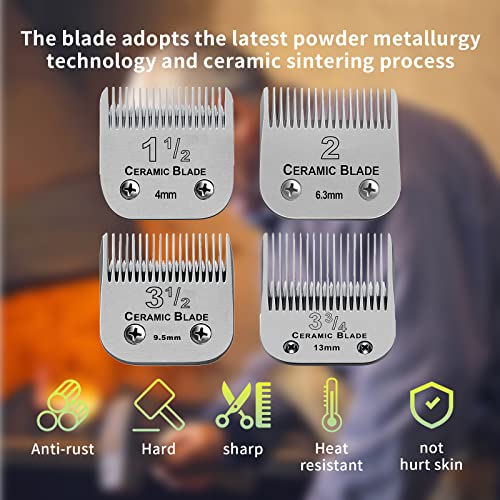 Replacement Blades set compatible with Oster Classic 76/Andis dog Clippers | Include（1-1/2+#2+3-1/2+3-3/4）Cut Length 4mm to 13mm，4 Pack - color: 4MM-13MM(4 PACK)