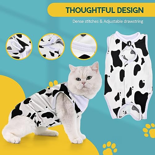 Avont Cat Recovery Suit - Kitten Onesie for Cats After Surgery | Stop Licking, Protects Stitches, MX: Neck 10.5"-12.2"/Chest 16"-17.5"/Back 12.5", Soft & Breathable, Hook & Loop, Cow - color: Cow, size: Medium Plus