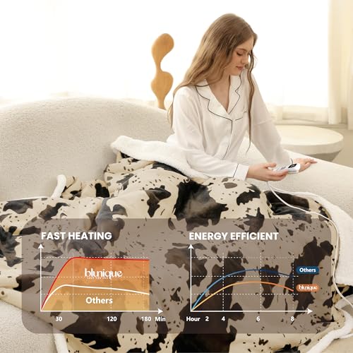 Heated Blanket Full Blanket - Fast Heating Electric Blanket, Soft Heated Throw with 4 Time Settings,10 Heating Settings, Warm Gifts for Women Mom Grandma(72" x 84" Light Brown) - color: 03 - Brown Ombre-beige, size: Full 72" x 84"