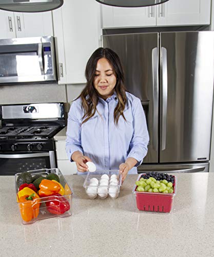 Kitchen Spaces Deluxe Egg Tray, Holds 18 Eggs, Refrigerator Storage Container with Lid, Stackable Fridge Organizer, Crush-Proof, BPA-Free, Clear - style: Deluxe Egg Tray