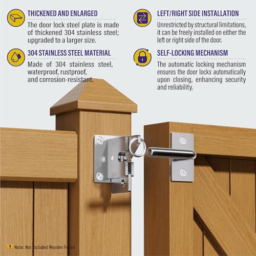 Hulave 304 Stainless Steel Fence Gate Latch, Self-Locking Gravity Gate Latch, Heavy Duty Privacy Gate Latch for Wooden Fence, Metal Gate & Vinyl Fence Gate Hardware (Silver) - color: Silver